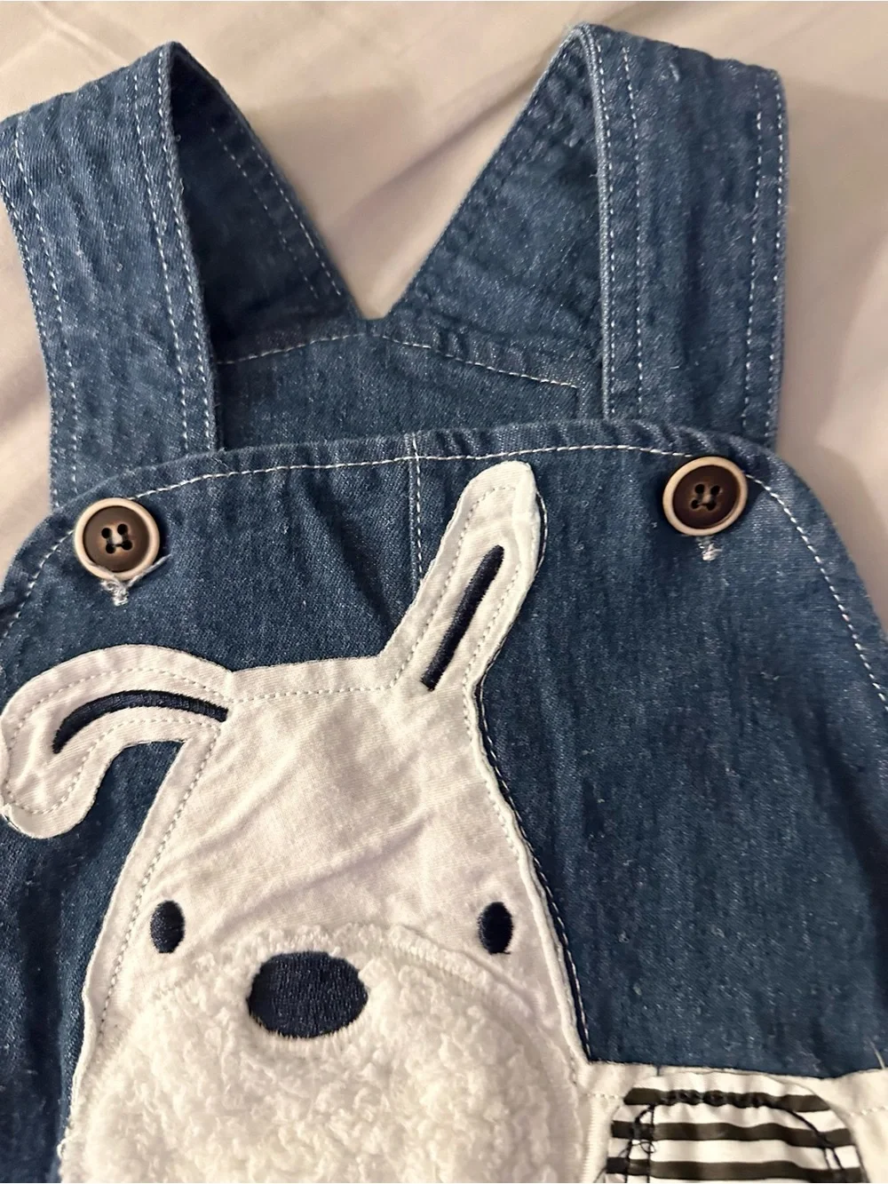 Denim Blue Puppy Appliqué Overalls for Kids